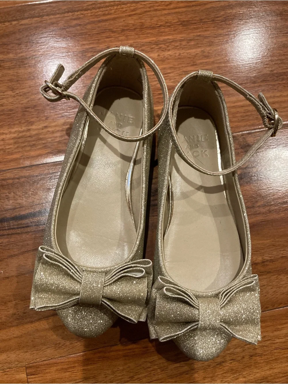 Janie and Jack Gold Sparkle Bow Ballet Flat Shoe Little Girls Toddler 9 Fancy
